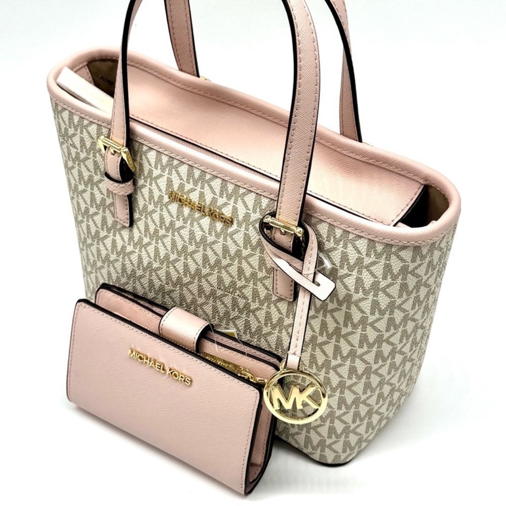 Michael Kors Jet Set Travel XS Logo Top-Zip Tote Bag & Matching Bifold Wallet - Picture 10 of 13